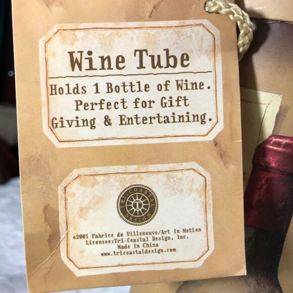 Tri-coastal Design Vintage Wine & Wine Labels Wine Tube w/ Lid & Gift Tag - Picture 9 of 16